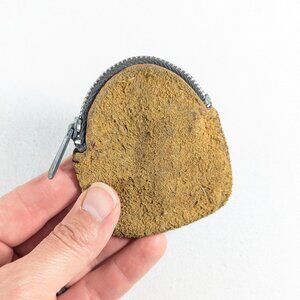 Tiny handmade suede coin wallet, Caramel brown coin purse, mini storage bag,